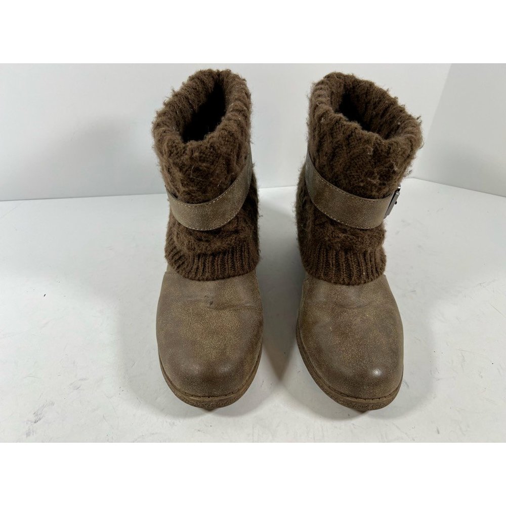 Mukluks Womens Winter Boots Brown Sweater Knit Ankle Wedge Low Heel Buckle 6 - Picture 3 of 8